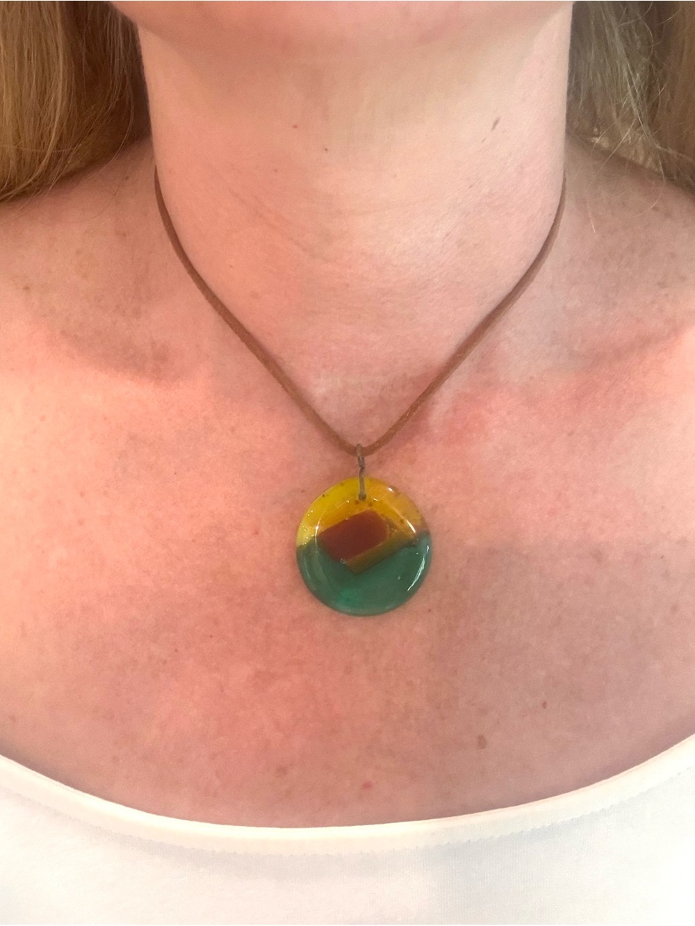 Handmade Green & Yellow Glass Pendant Necklace